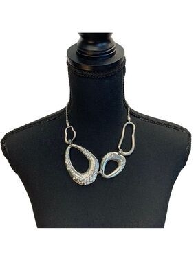 CRYSTAL Rhinestone encrusted irregular shaped Silvertone statement necklace